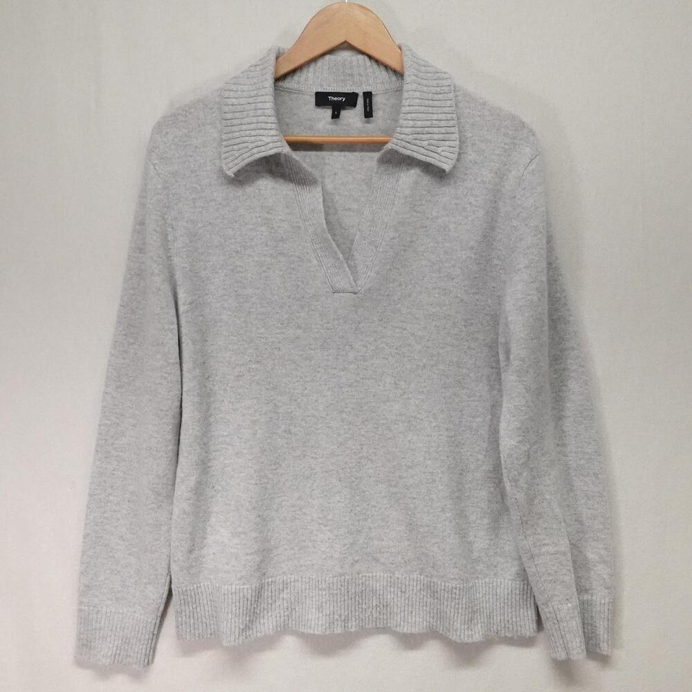 Theory Sweater Womens Large Gray 100% Cashmere Collared Pullover Capsule